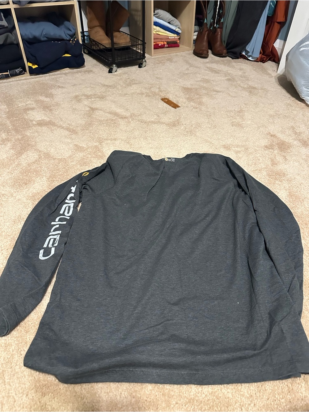 Carhartt Men's Long-Sleeve Logo Tee - Charcoal Gray with White Logo